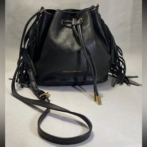 Vince Camuto Genuine Soft Leather Fringed Black Crossbody Bag